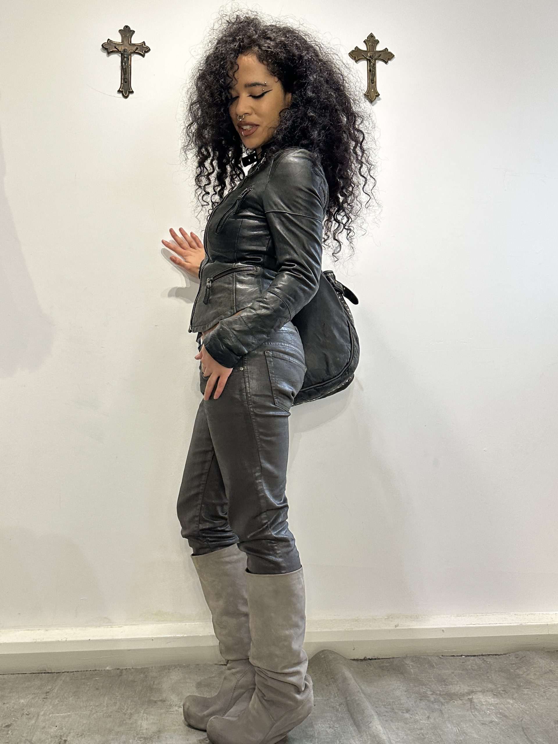 Vintage Zipper Moto Fitted Biker Jacket (XS/S)