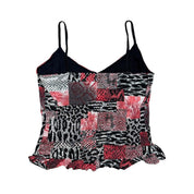 French Y2K Animal Print Mesh Ruffle Cutout Cami (M)