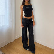 Vintage Italian Black Pinstripe Flare Trousers (S)