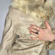 Vintage Italian Fur Trim Leather Jacket (S/M)