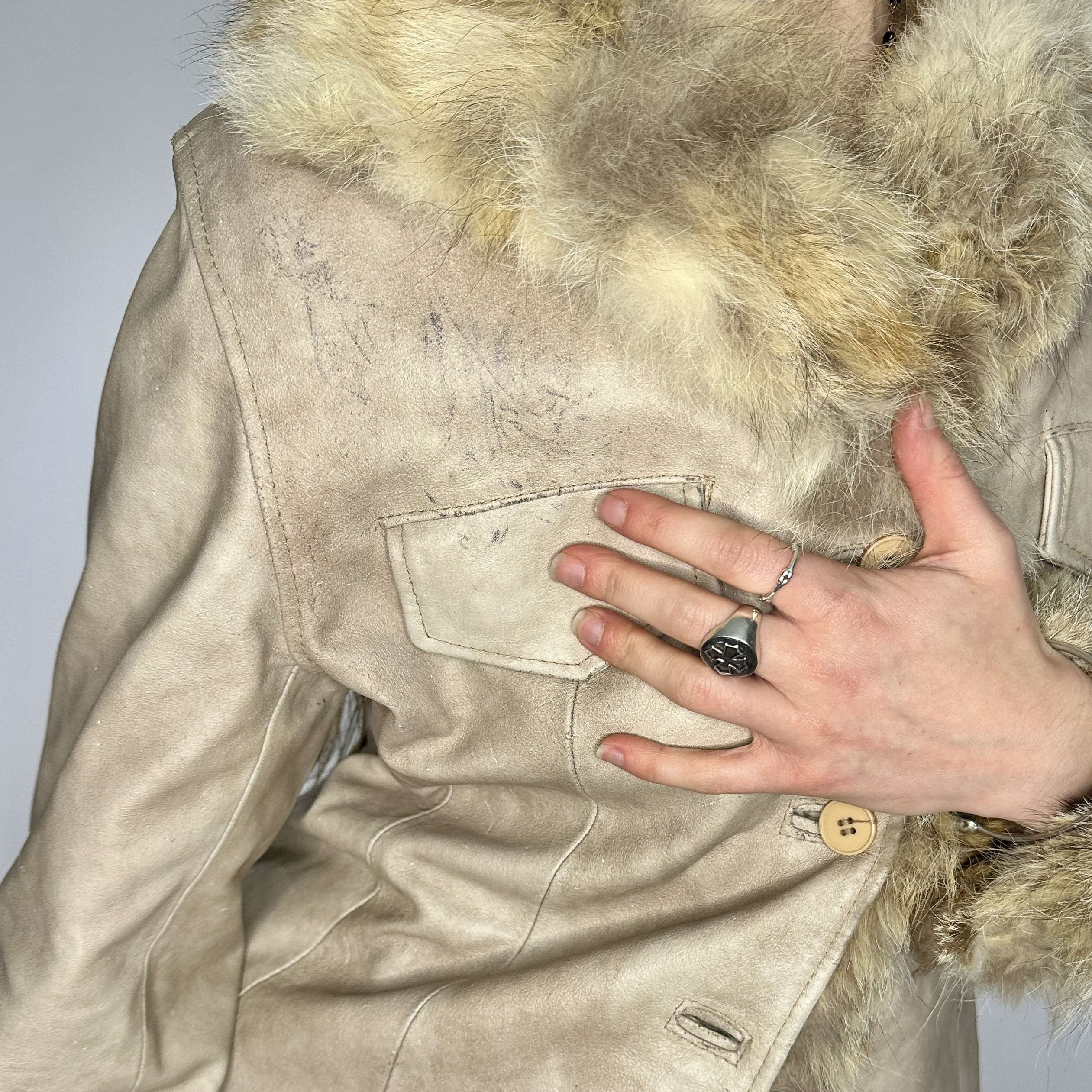 Vintage Italian Fur Trim Leather Jacket (S/M)