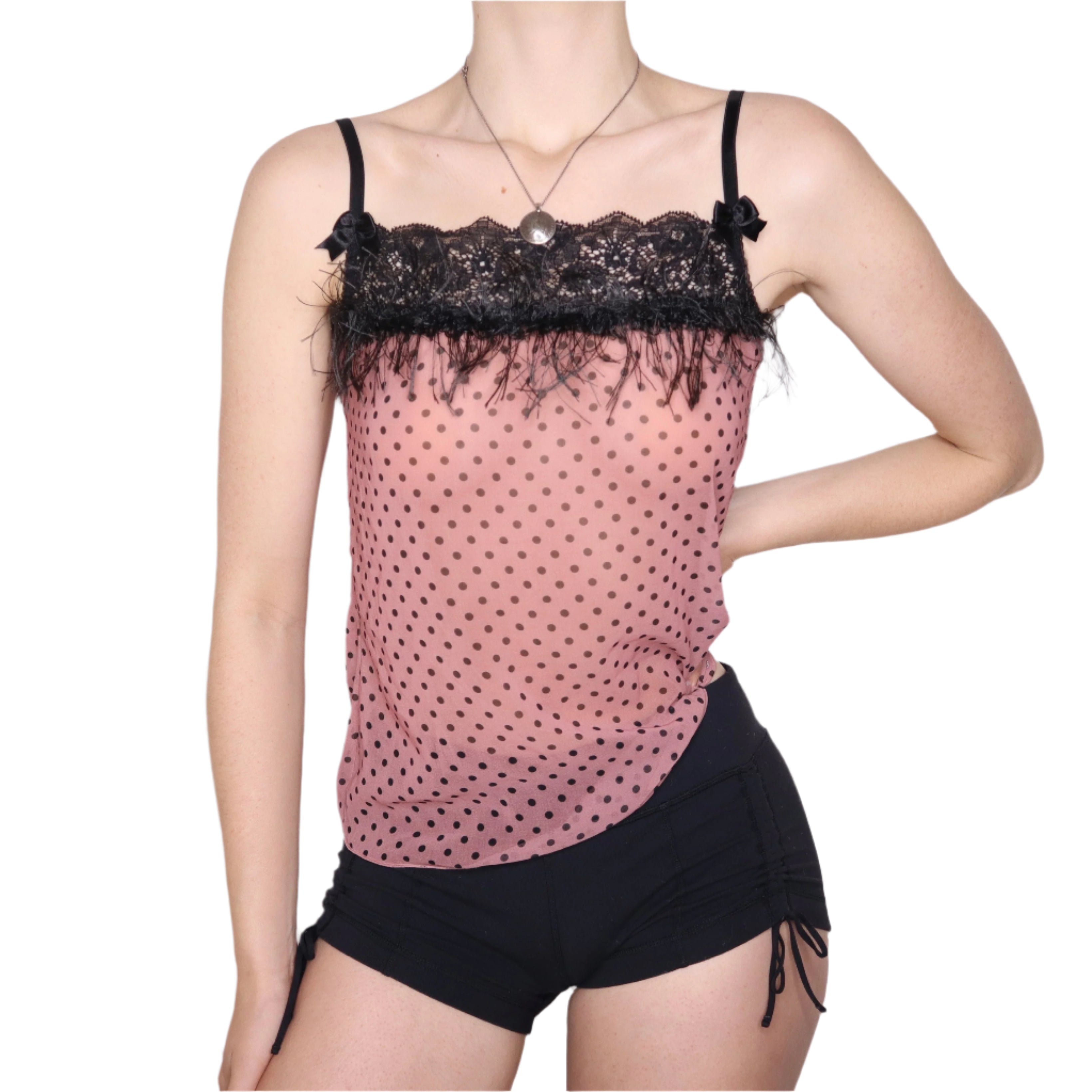 Y2K BLUMARINE Polka Dot Lace Babydoll Tank Top (S)