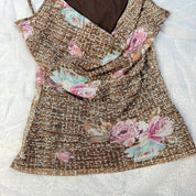 French Vintage 00s floral print micro mesh cami tank (S/M)