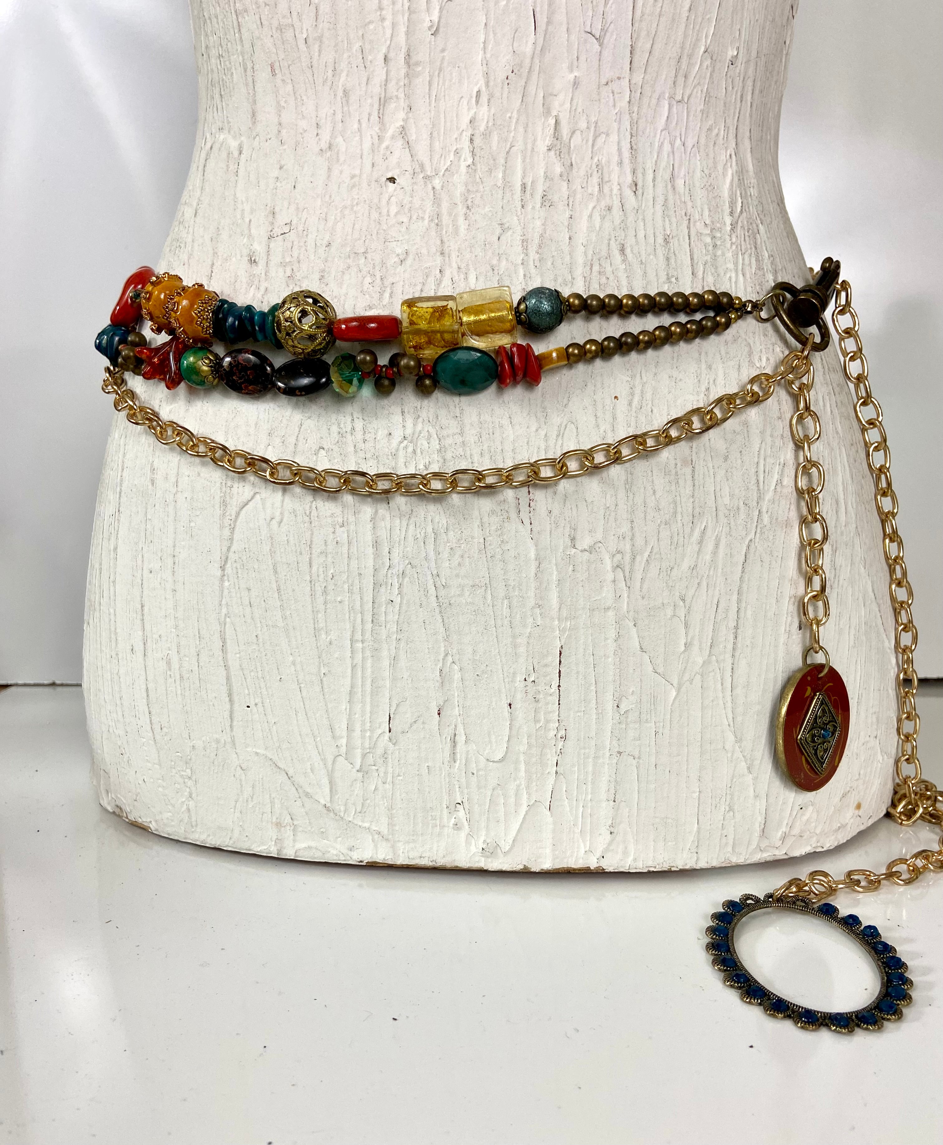 Multi colored beads belt