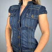 Y2K Denim Cargo Mini Dress (M)