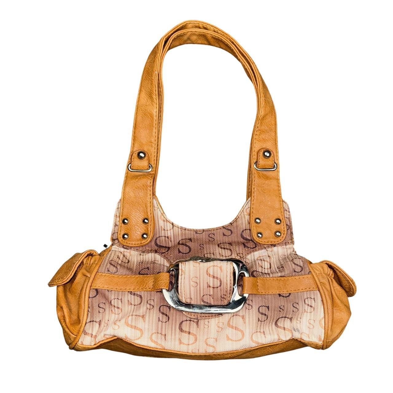 Vintage Monogram Print Statement Buckle Bag