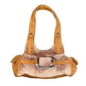 Vintage Monogram Print Statement Buckle Bag