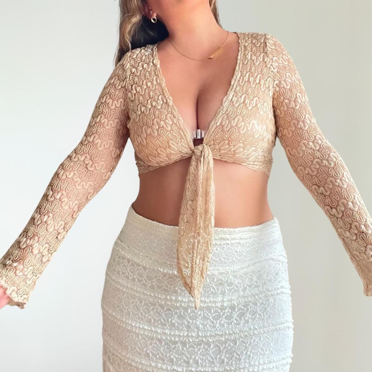 Vintage Cardigan Knit Tie-Up Top (L)