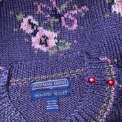 Vintage Hand-Knit Wool Bouquet Sweater (S)