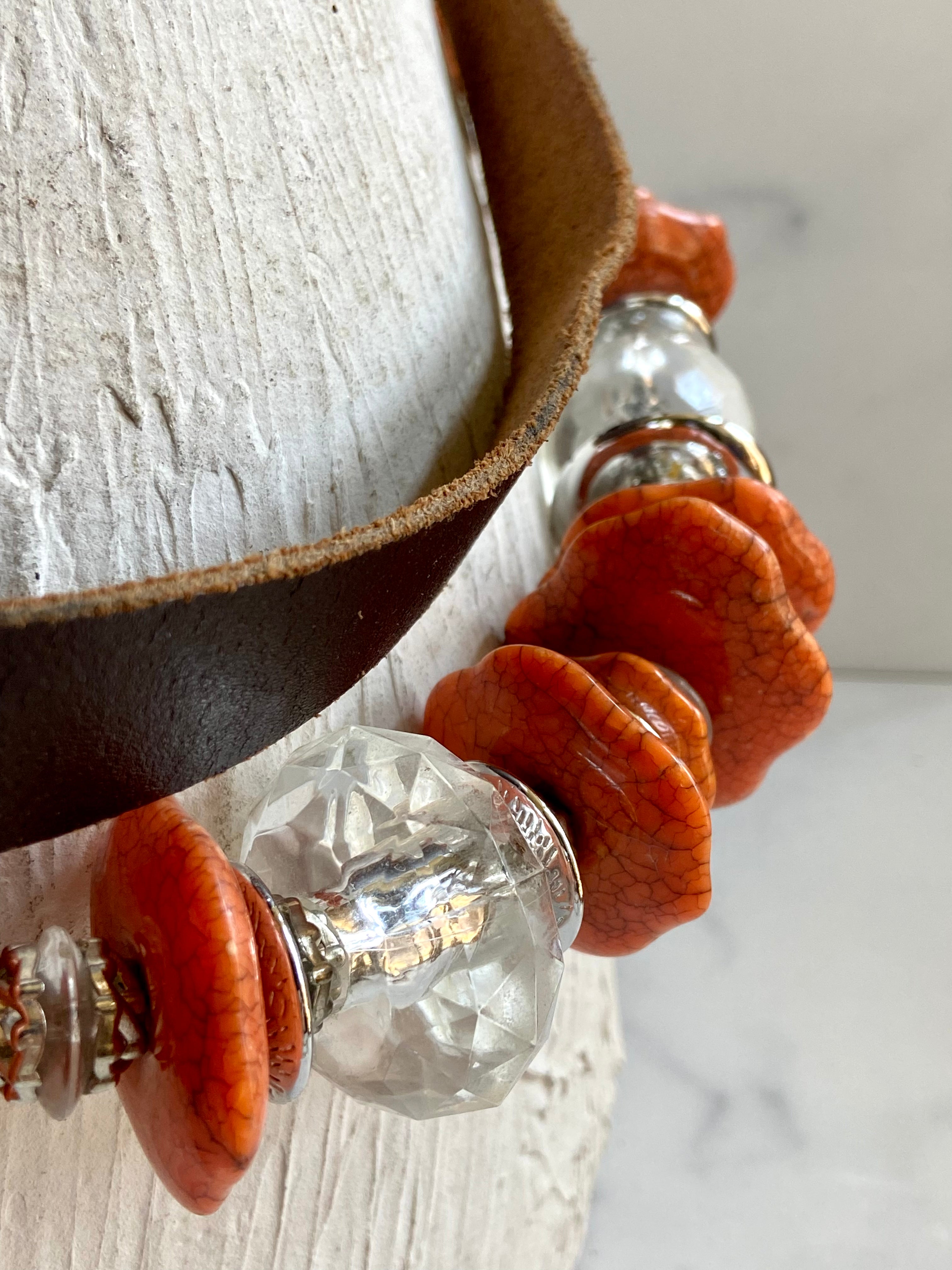 Layers leather beads & stones chain belt