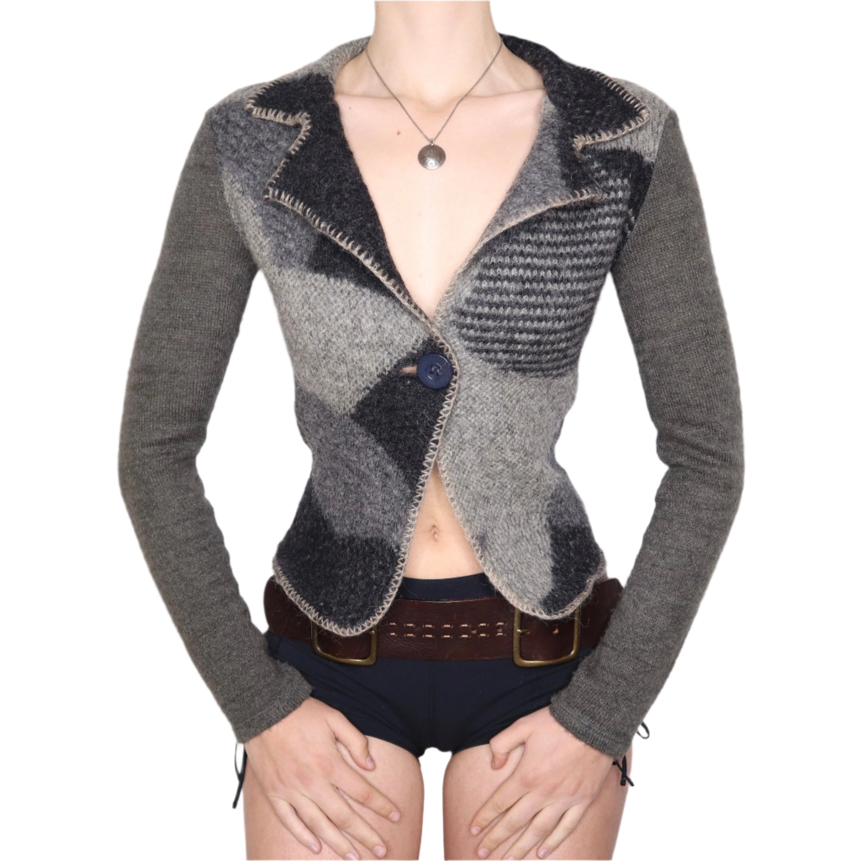 Y2K Italian Gray Wool Patchwork Blazer (S/M)