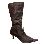 Vintage Y2K 2000s Leather Pointed Toe Kitten Heel Calf Boots (US 7 EU 38)
