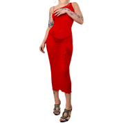 Bow Print Sheer Asymmetrical Dress