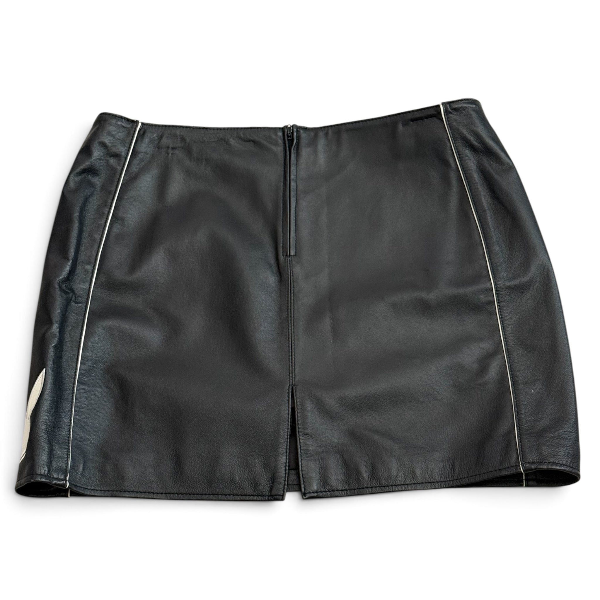 Y2K leather playboy mini skirt (M)