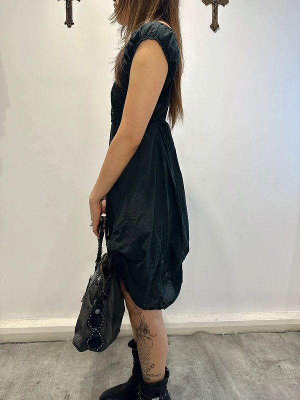Vintage Italian Cotton Gothic Milkmaid Midi Dress (S)