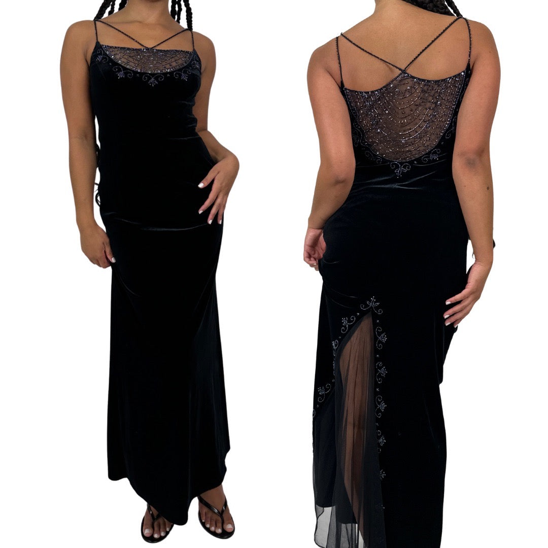 90s Noir Beaded Velvet Gown (M)