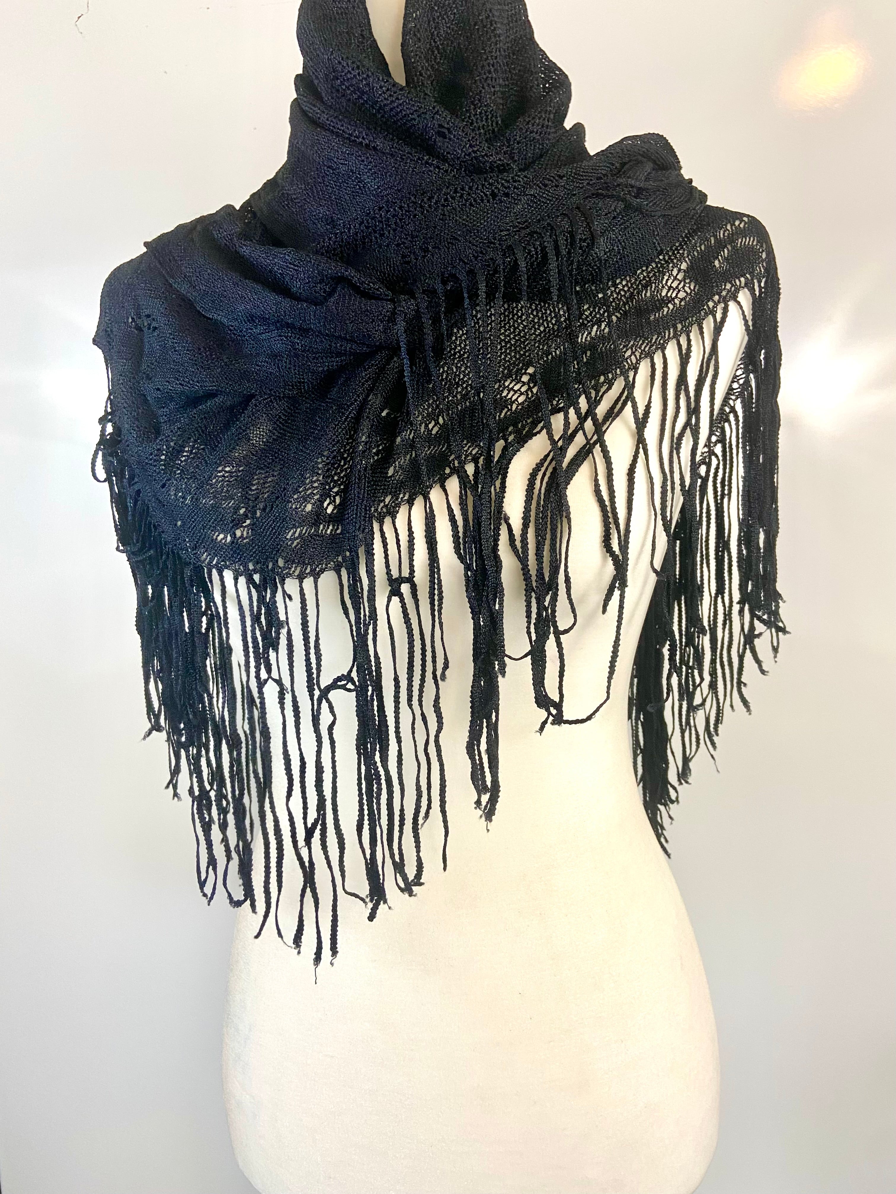 Black Lace triangle Scarf with flower accessories