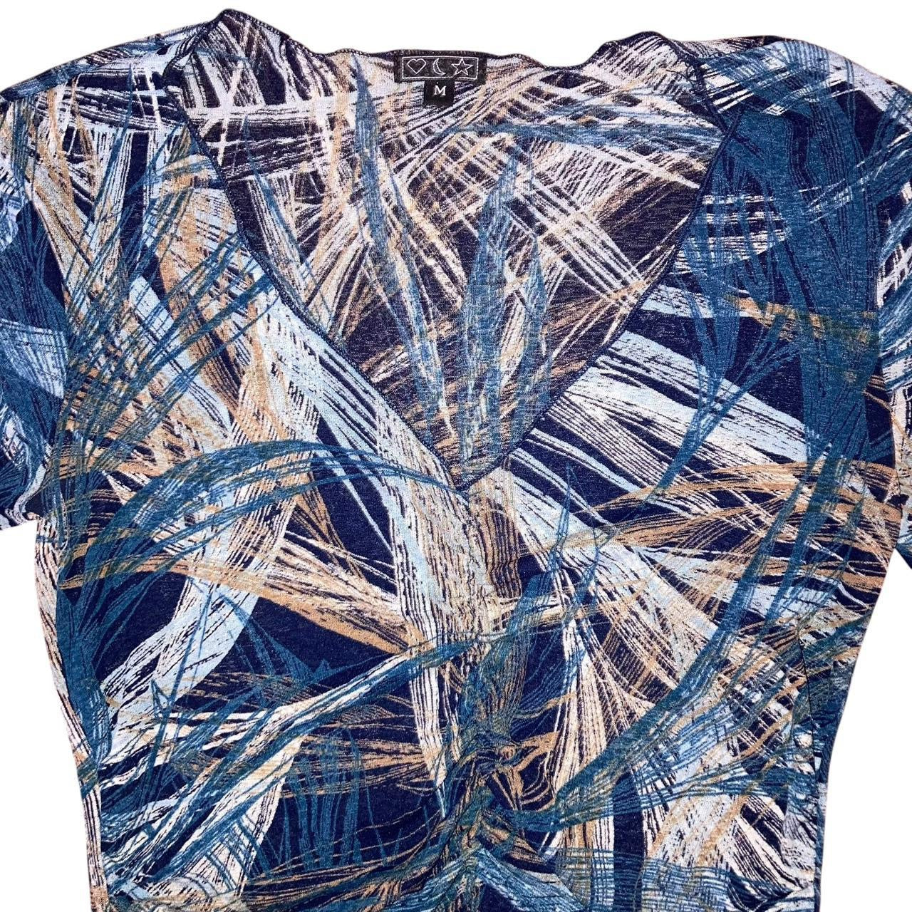 Vintage Abstract Mesh Bell Sleeve Top (M)