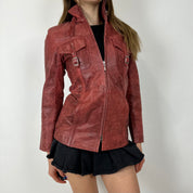 90s Red Leather Jacket (XXS/XS)