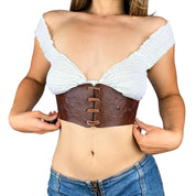 70s Floral Embossed Leather Corset Belt (S/M)