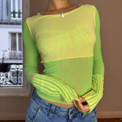 Vintage Abstract Graphic Mesh Top (S)