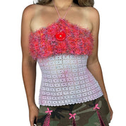 Fuzzy Button Halter Top (S)