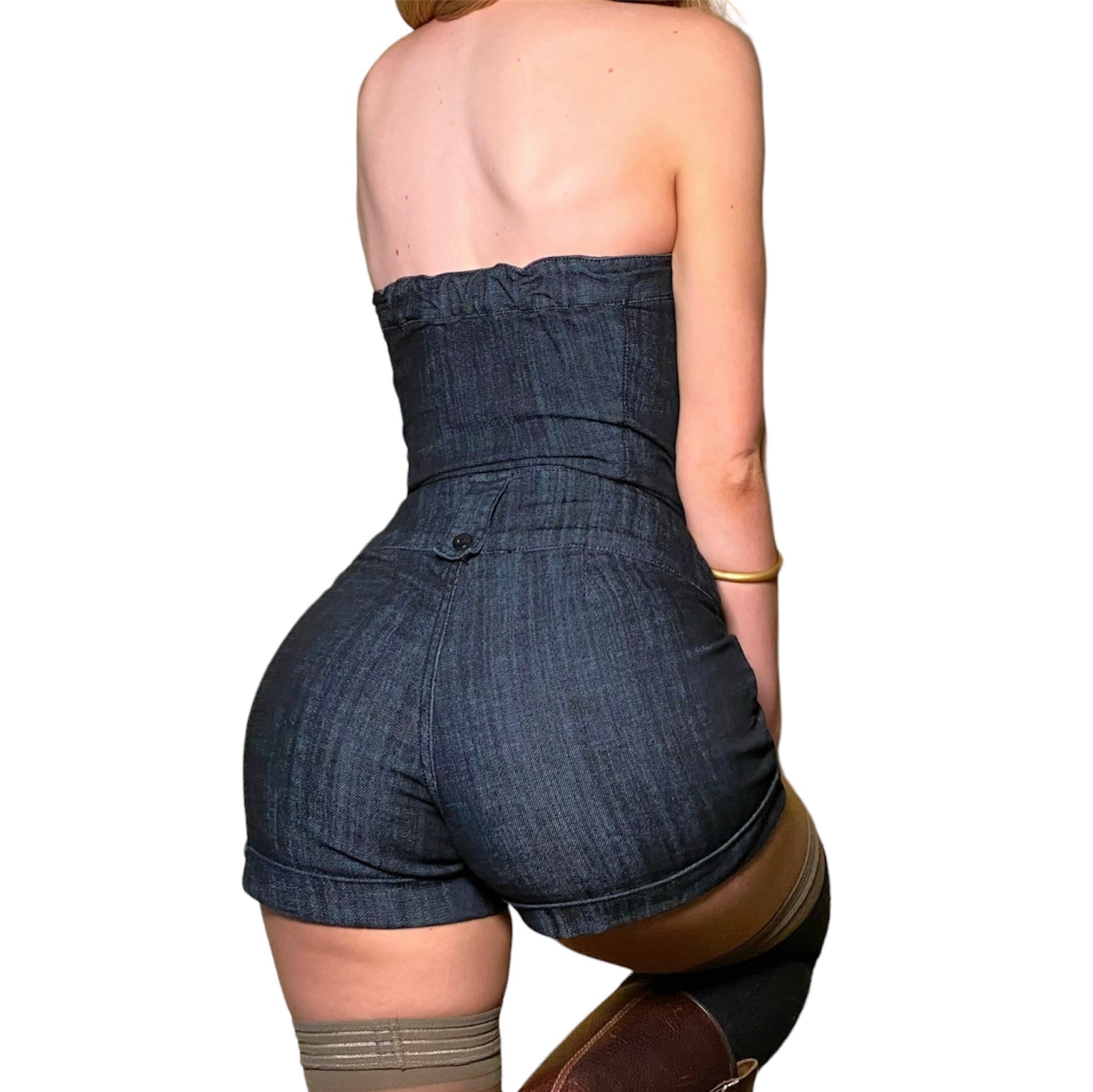 Y2k Strapless Denim Playsuit (S)