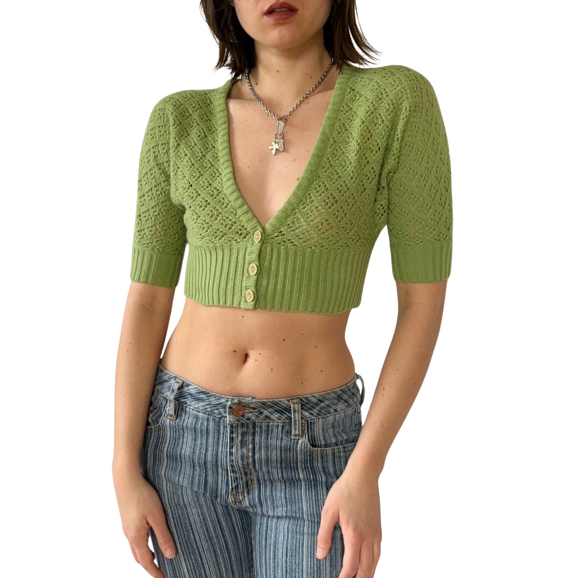 Y2K Pistachio Knit Crop (S)