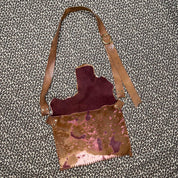 Brown & Burgundy Raw Leather Cowhide Satchel Bag