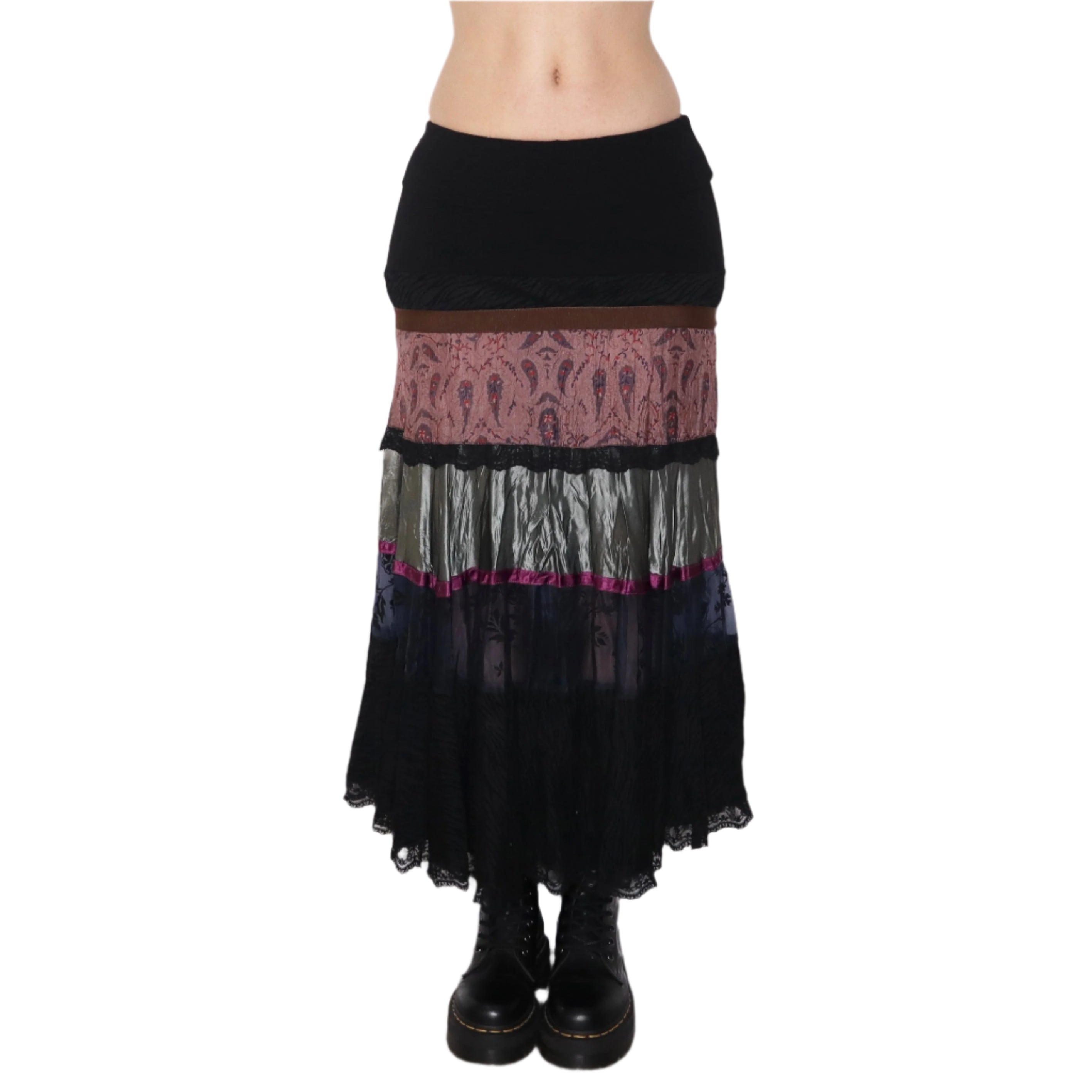 Y2K Italian Dark Boho Tiered Maxi Skirt (S)