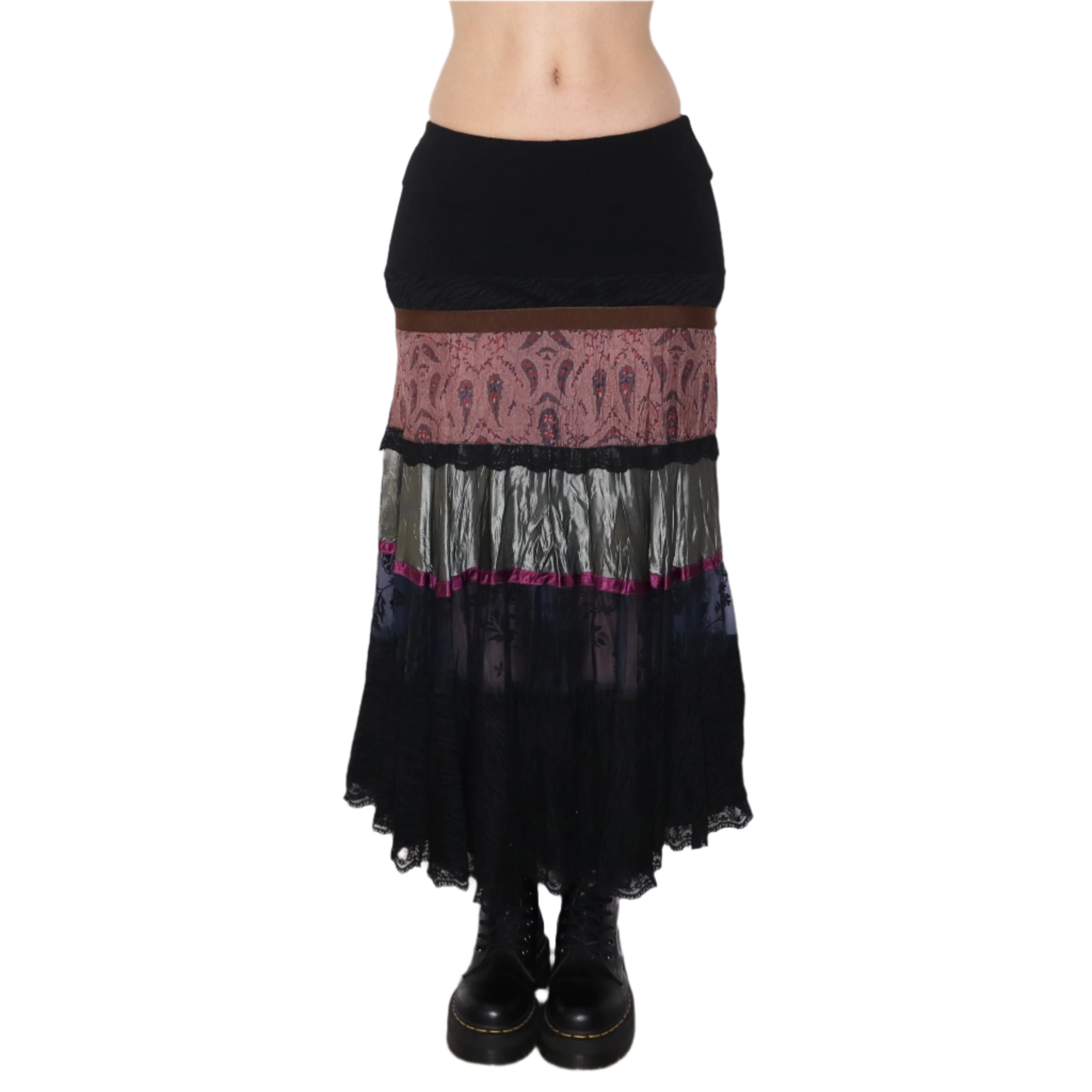 Y2K Italian Dark Boho Tiered Maxi Skirt (S)