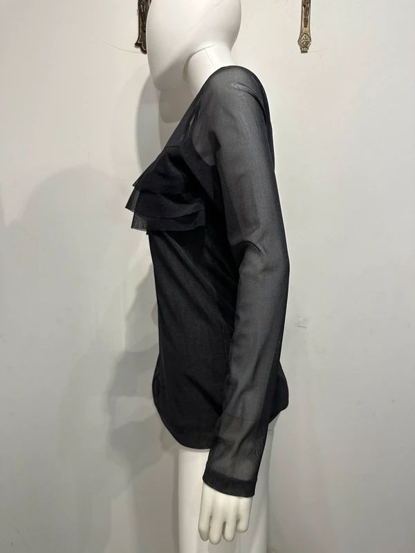 Vintage Cop Copine Ruffle Mesh Longsleeve Top (S/M)