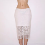90s White Filet Lace Midi Skirt (XS/S)