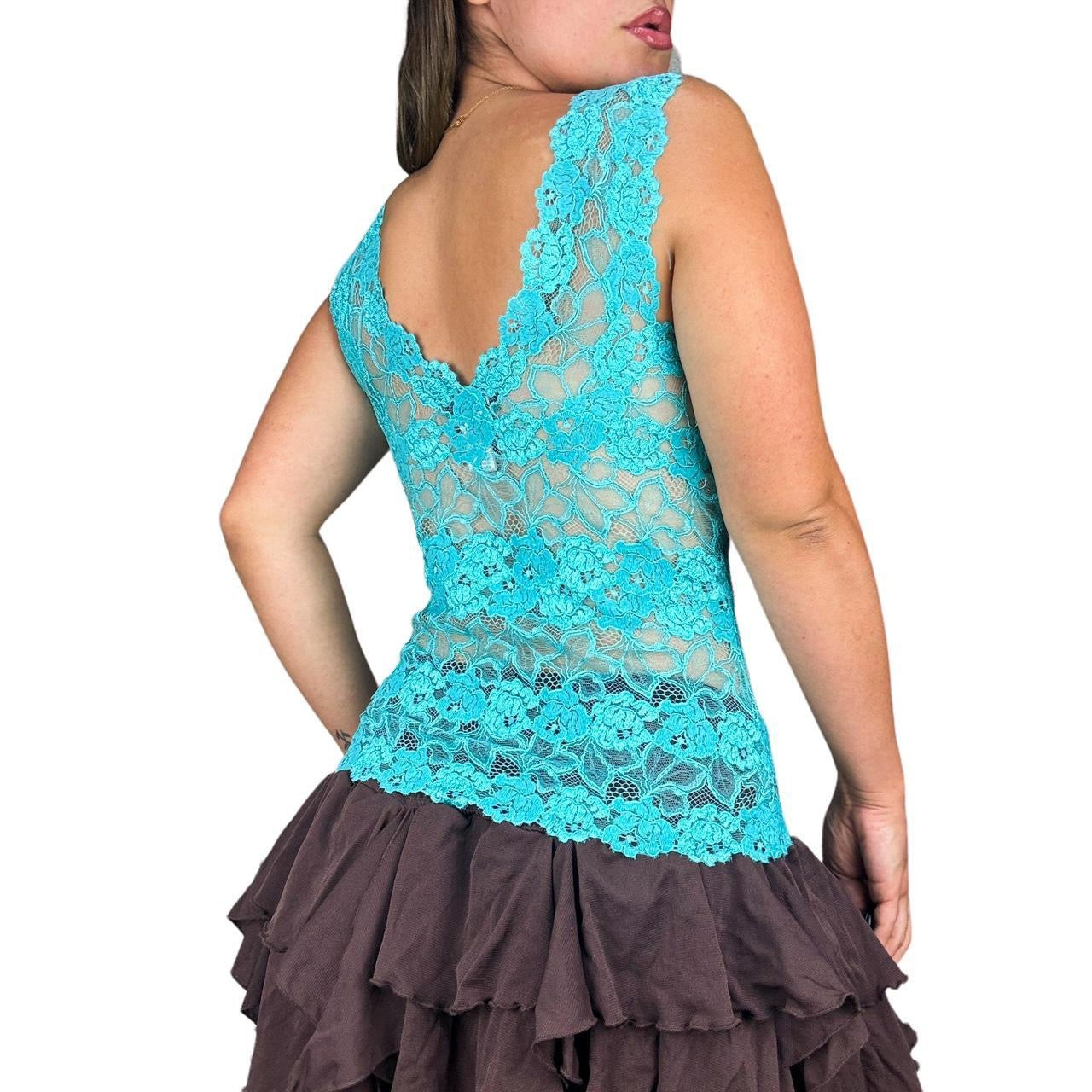 2000s Aquamarine Lace Cami (M)