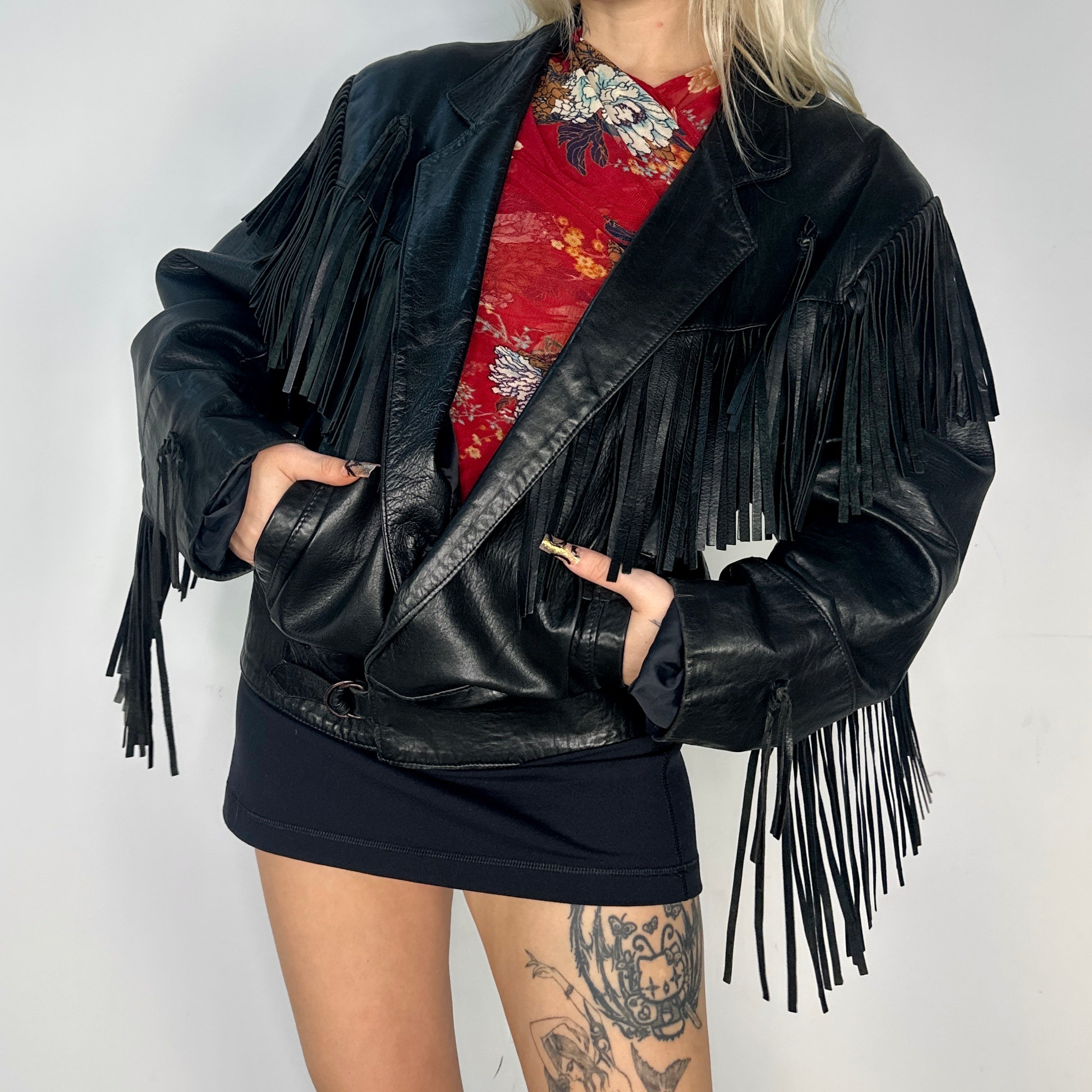 Vintage Fringe Leather Jacket (Medium)