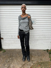 Alternative Gothic Buckle Lace up Front Black Trousers (M)