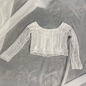 90s white sheer crochet long sleeves top (XS/S)