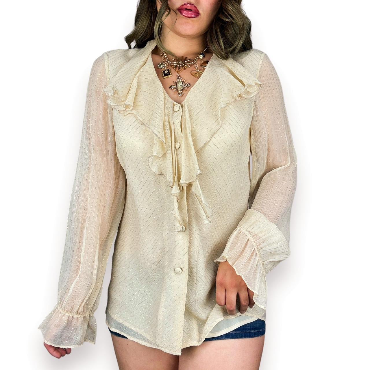 Vintage Champagne Silk Poet’s Blouse (M/L)