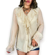 Vintage Champagne Silk Poet’s Blouse (M/L)