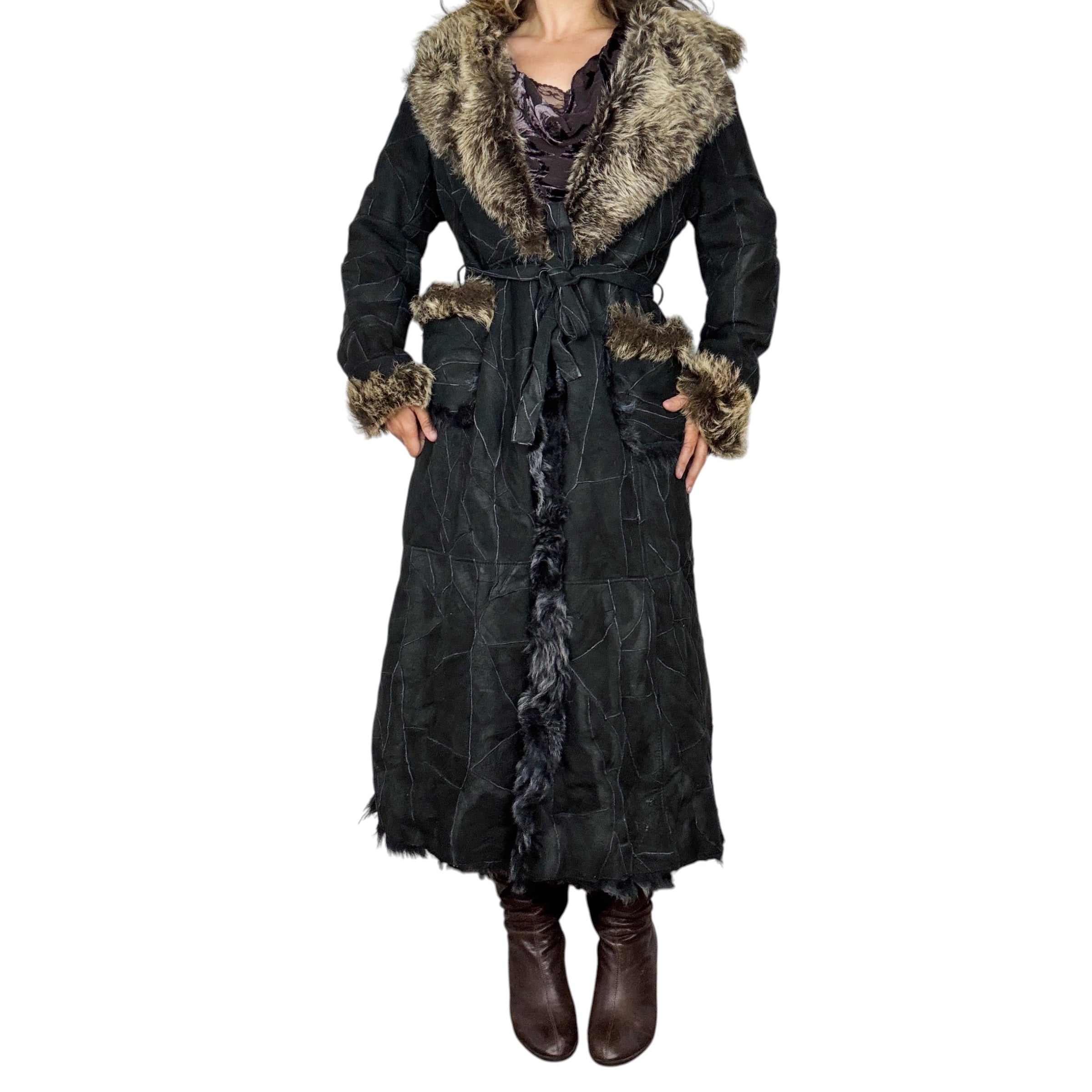 Pablo Valentino Parisian Vintage Fur Trim Suede Leather Patchwork Coat (M/L)