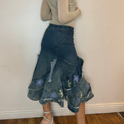 Vintage Detailed Flared Denim Skirt (XS/S)