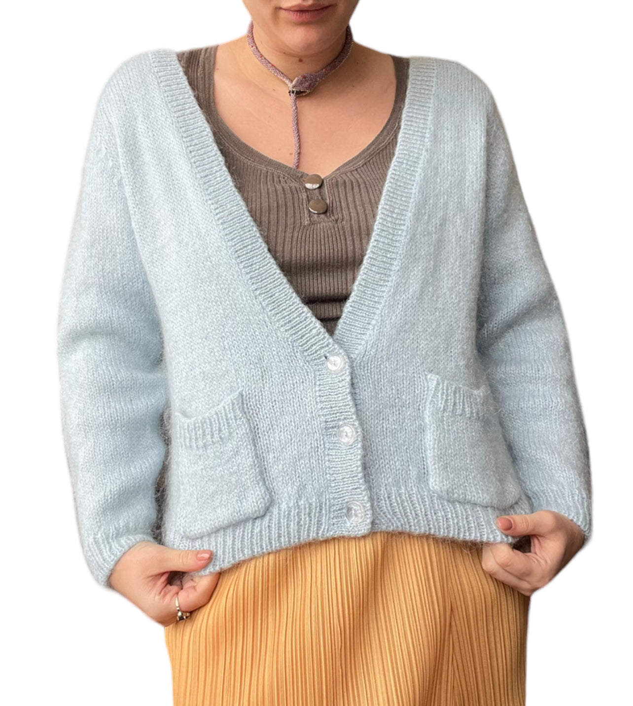 Vintage 1990s Baby Blue Mohair Cardigan (M)