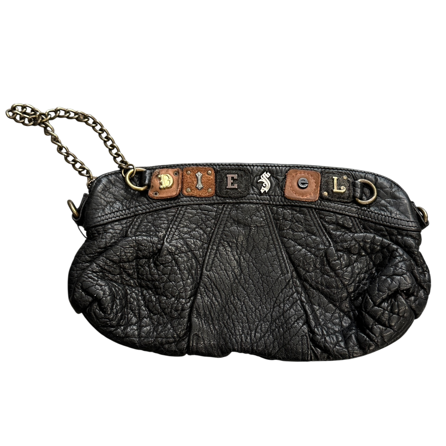 Vintage Diesel Black Leather steampunk Clutch Bag