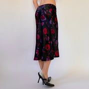 90s Floral Satin Midi Skirt (XS/S)