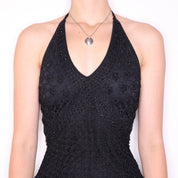 Y2K Beaded Black Crochet Halter Dress (S/M)