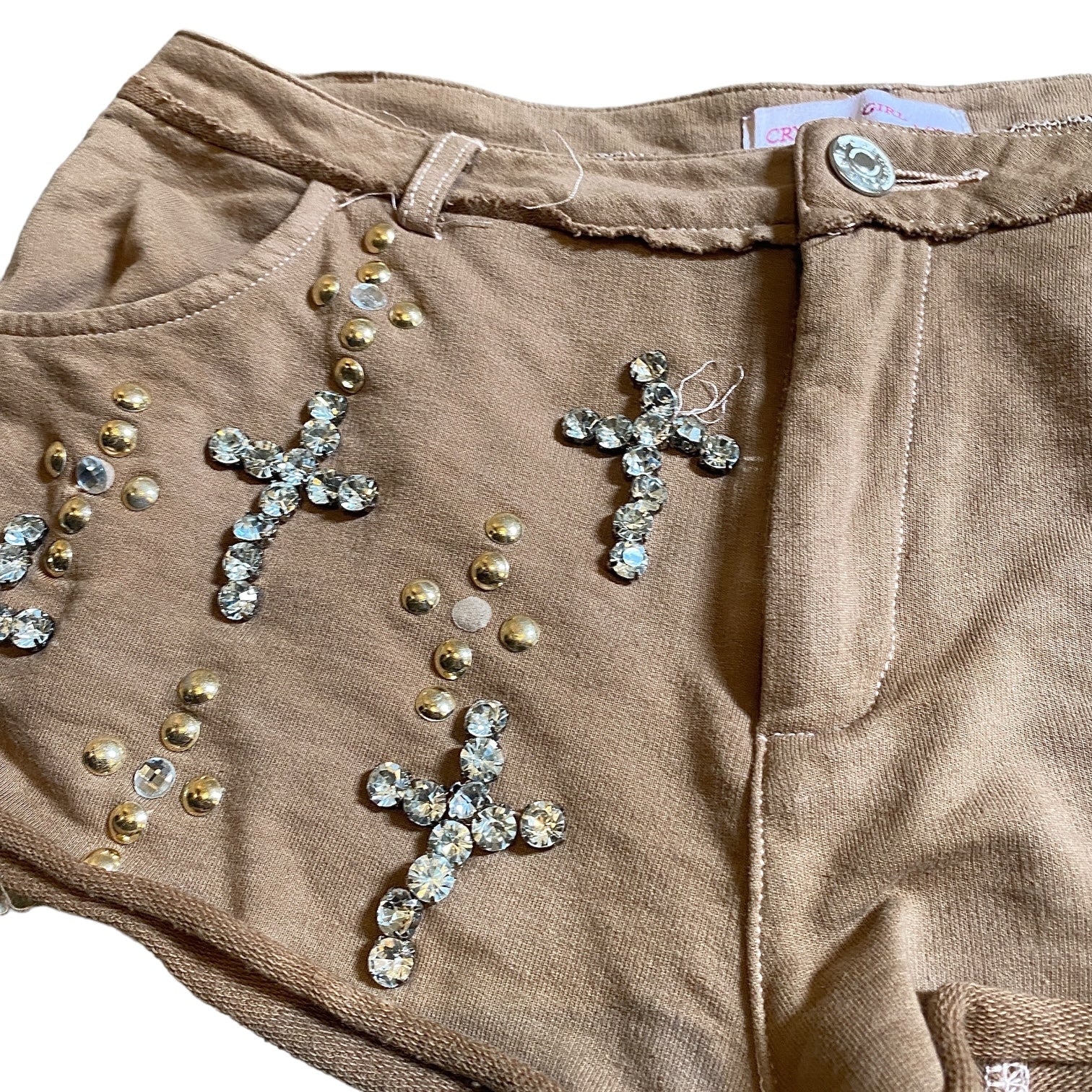 Vintage Rhinestone Crucifix Brown Booty Shorts (S/M)