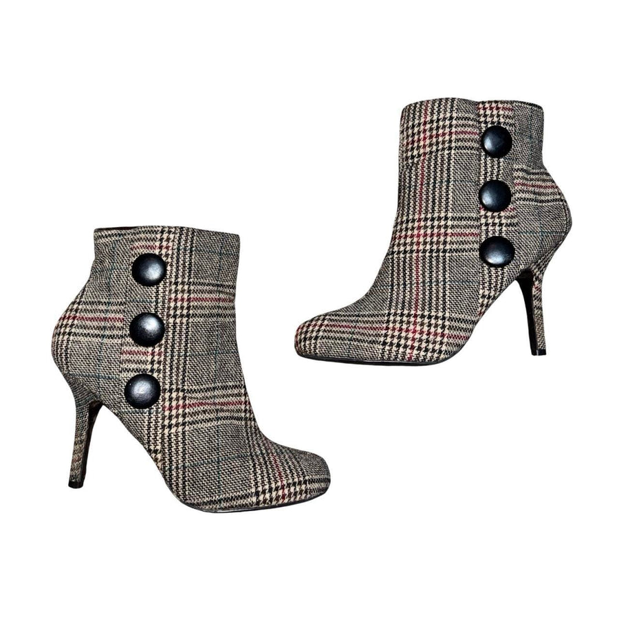 Y2K Houndstooth Button Detail Ankle Boots (9)