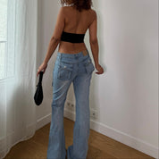 Vintage Blue Low Rise Cargo Flare Jeans (S)