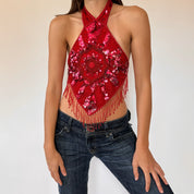 Vintage Cherry Beaded Halter (S)