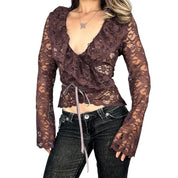 Vintage Lace Ruffle Wrap Blouse (M)